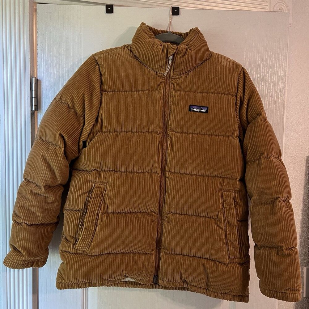 Patagonia Corduroy Fjord Puffer Coat Jacket Womens Small Cord Beige Nest Brown